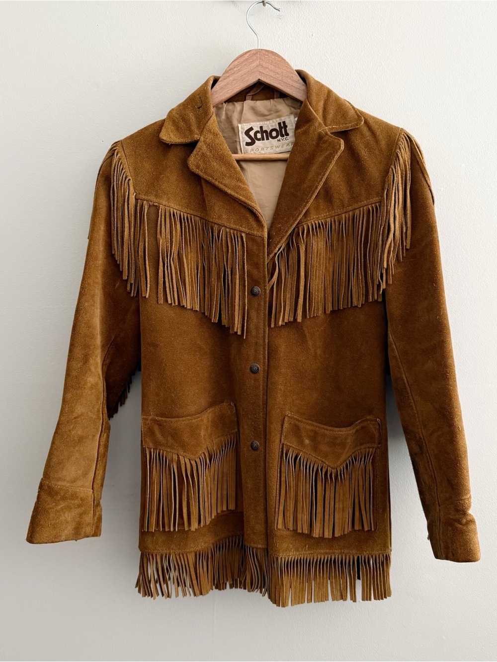 1970s Vintage Schott NYC Brown Suede Western Fringe Jacket Women’s Small - Picture 2 of 10
